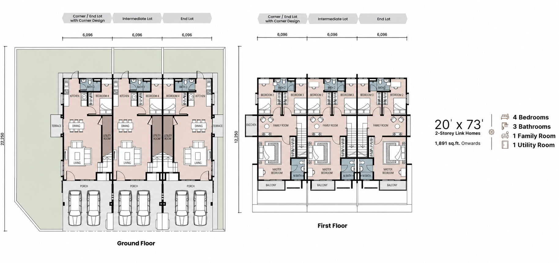 Majestic Flora 20 by 73 feet ground and first floor plan
