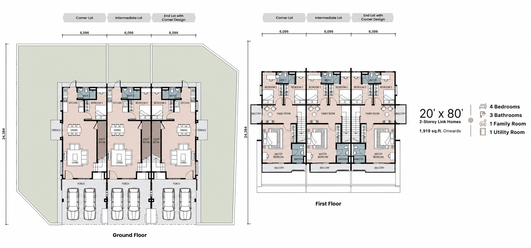 Majestic Flora 20 by 80 feet ground and first floor plan